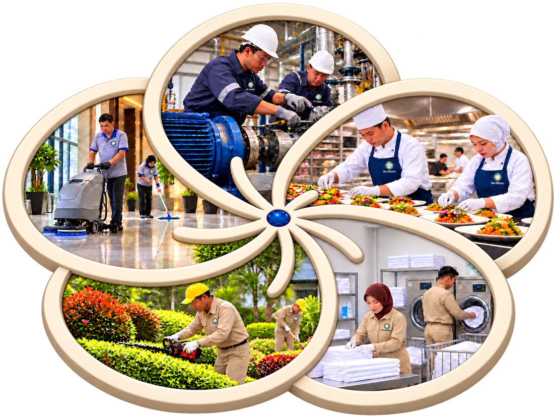 Kolase bunga layanan engineering, catering, laundry, landscaping, dan cleaning PT UME SEMBADA